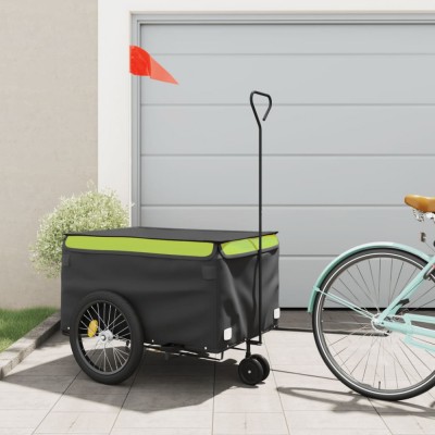 vidaXL Remorcă pentru biciclete, negru și verde, 45 kg, fier foto