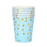 Set 10 pahare, flippy, imprimeu cu buline, din carton, 250 ml, 7.5 x 8.5 x 5.2 cm, albastru/auriu