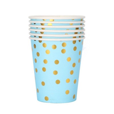 Set 10 pahare, flippy, imprimeu cu buline, din carton, 250 ml, 7.5 x 8.5 x 5.2 cm, albastru/auriu foto