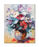 Tablou cu flori stilizate pictat manual, Ikebana, 50x40cm ulei pe panza in cutit, Geo Ungureanu