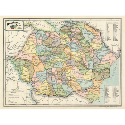 Harta Romania pe judete, 1938, 50x70cm, repro foto