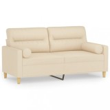 Canapea cu 2 locuri cu pernute, crem, 140 cm, textil