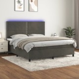 vidaXL Pat cu arcuri, saltea și LED, gri &icirc;nchis, 180x200 cm, catifea