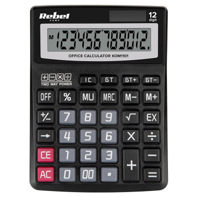 Calculator de birou Rebel, 12 cifre, functie stergere, numere negative, Grand Total, memorie, Negru foto