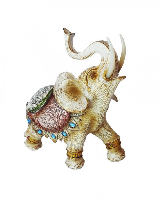 Statueta Decorativa, Elefant cu trompa in sus, Crem, 20 cm, GA24505