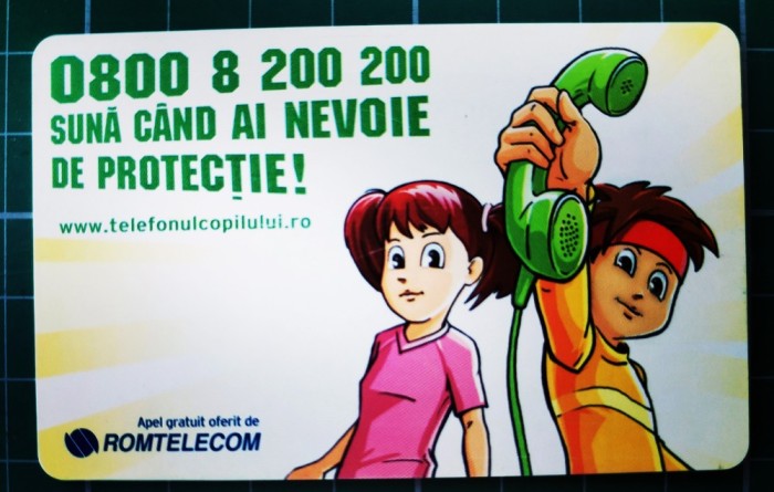 Cartela telefonica Romtelecom 10 lei Abstract Telefonul Copilului 4V7LUD 100.000 unitati expira 01.11.2008 Suna cand ai nevoie de protectie !