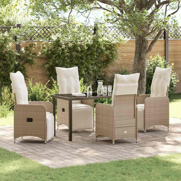 vidaXL Set de masă pentru grădină cu pernă 5 pcs Bej Rattan poli 3379683