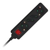 Prelungitor 4 cai cu intrerupator 1.5m( 3g1.5mm2) negru, Oem