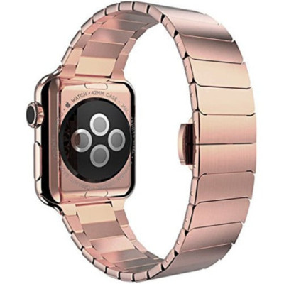Curea iUni compatibila cu Apple Watch 1/2/3/4/5/6/7, 42mm, Link Bracelet, Otel Inoxidabil, Rose Gold foto