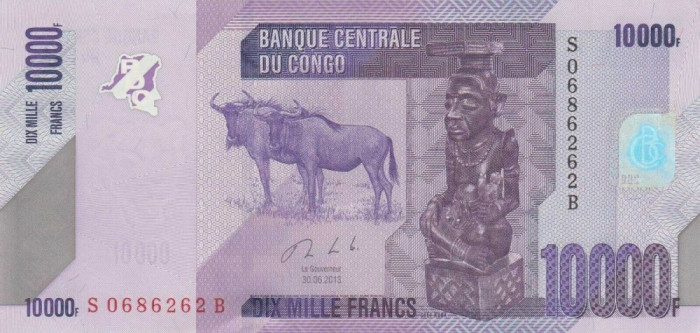 CONGO █ bancnota █ 10000 Francs █ 2013 █ P-103b █ UNC █