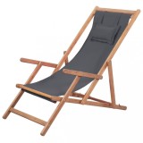 Scaun plajă pliabil vidaXL, gri, lemn eucalipt, textil impermeabil, 3 poziții, portabil, camping, grădină, terasă