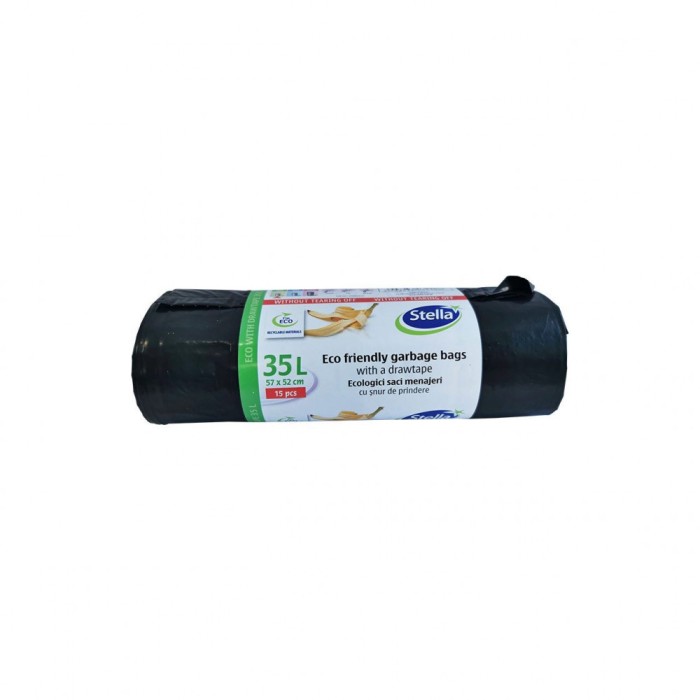 Sac menajer ldpe ecologic cu snur pt. inchidere, 35 l, 15 buc-034406 DSH 492778