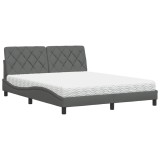 Cumpara ieftin Pat cu saltea, gri inchis, 160x200 cm, tesatura