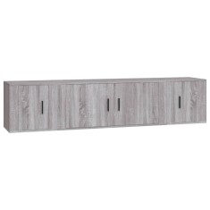 Set dulap TV, 3 piese, gri sonoma, lemn prelucrat