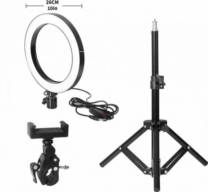 Lampa profesionala Ring Light, suport telefon, telecomanda, trepied 210 cm