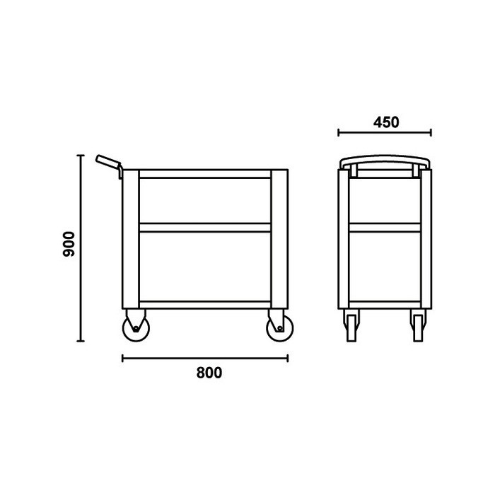 Carucior scule, echipat cu 3 polite utile 4 roti cu blocaj, sarcina maxima 200 kg