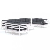 Set mobilier de gradina cu perne, 9 piese, lemn masiv de pin