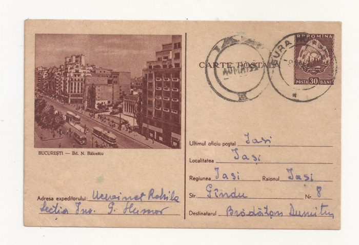 RF25 -Carte Postala- Bucuresti, Bd. N. Balcescu, circulata 1955