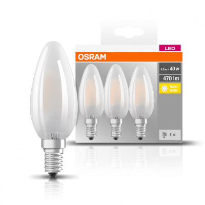 3 Becuri LED Osram Base Classic B, E14, 4W (40W), 470 lm, lumina calda (2700K), foto