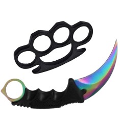 Set Box autoaparare si Cutit karambit Rainbow , 18.5 cm DEPOX&reg; , otel inoxidabil