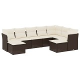 Cumpara ieftin Set canapele de gradina cu perne, 9 piese, maro, poliratan