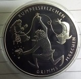 (A91) MONEDA DIN ARGINT GERMANIA - 20 EURO 2022, LIT. J, FRATII GRIMM - RUMPELSTILTSKIN, STARE PROOF