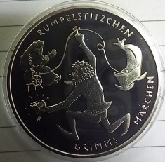 (A91) MONEDA DIN ARGINT GERMANIA - 20 EURO 2022, LIT. J, FRATII GRIMM - RUMPELSTILTSKIN, STARE PROOF