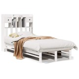 Cumpara ieftin Pat cu biblioteca fara saltea, alb, 90x200 cm, lemn masiv pin