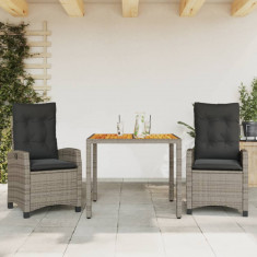 Set mobilier de gradina cu perne, 3 piese, gri, poliratan