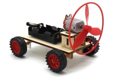 Kit masina cu propulsie eoliana DIY, motor electric, lemn, asamblare usoara, pentru copii 8+