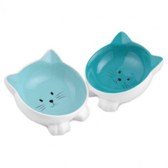 Set 2 Boluri din ceramica pentru pisici Navaris, Anti-alunecare, Verde, 50736.02 foto