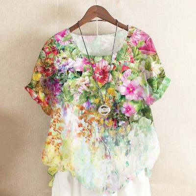Bluza cu flori, de dama, maneca scurta, model 16 foto