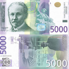 SERBIA █ bancnota █ 5000 Dinara █ 2010 █ P-53 █ Seria AA █ UNC █ necirculata