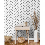 DUTCH WALLCOVERINGS Tapet Chevron, negru si alb GartenMobel Dekor, vidaXL