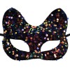Mască Deghizare Halloween, Model Urechi Pisică, Negru Catifelat Cu Paiete, 18.5x14cm, Oem