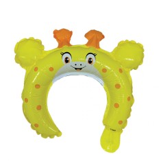 Balon din folie metalizata, flippy, tip coronita cu urechi, model girafa, ambalaj individual, pai inclus, umflare cu aer sau heliu, 28 x 31 cm, galben