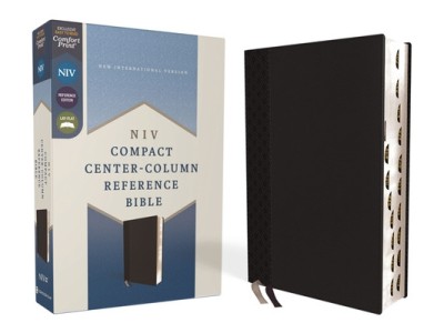 Niv, Compact Center-Column Reference Bible, Leathersoft, Black, Red Letter, Thumb Indexed, Comfort Print foto
