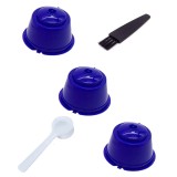 Set 3 Capsule cafea, reutilizabila, reincarcabila, compatibil Dolce Gusto, albastru inchis, cu periuta si