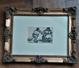 BOROMISZA TIBOR (1880-1960) țăranii cu purcelul, desen tuş/h&icirc;rtie, Portrete, Cerneala, Realism