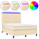 Cumpara ieftin Pat cu arcuri, saltea si LED, crem, 140x200 cm, textil