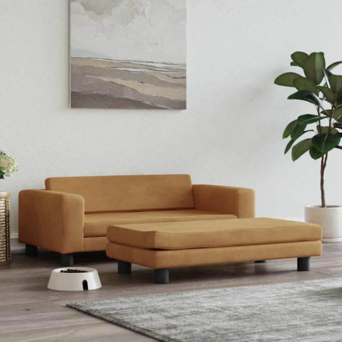 Pat pentru c&acirc;ini cu extensie, maro, 100x50x30 cm, catifea