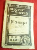 Voltaire -Micromegas- Ed.1910 Biblioteca Minerva nr.85 ,prefata HT Hetrat ,95pag