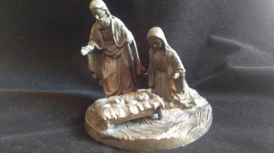 Ansamblu biblic Iosif / Maria și Isus,facut in cositor foto