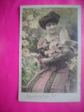 HOPCT 12089 DOAMNA CU PORUMBEL-FELICITARE VECHE -FEMEI FRUMOASE -FRANTA -EUROPA - -ROMANTICA- -CIRCULATA