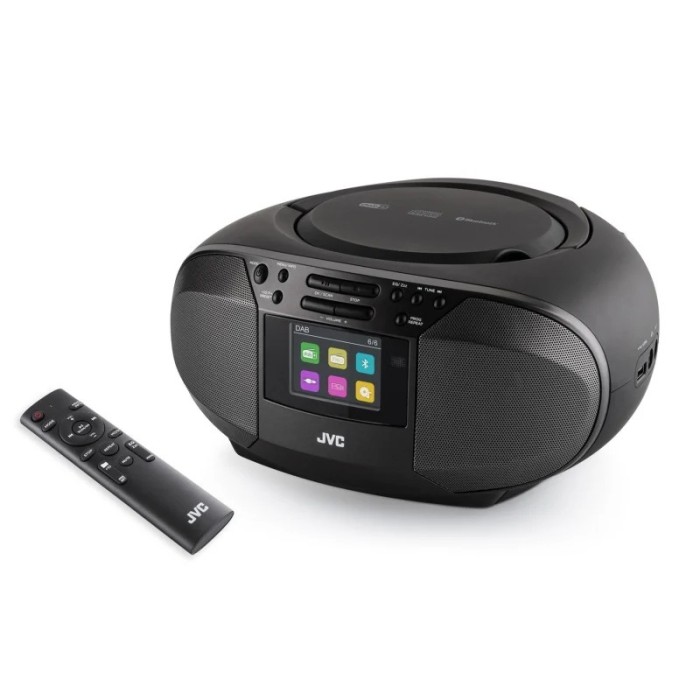 Radio cu CD JVC RD-E664B-DAB, 2x2.5W RMS, Bluetooth, USB, afisaj LCD, ceas, telecomanda, negru