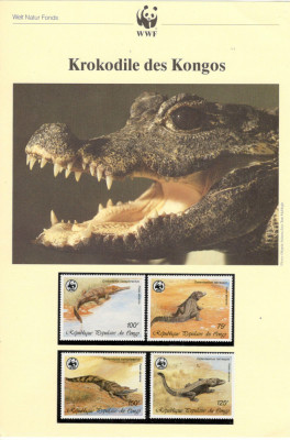 Congo.1987 WWF Protejarea naturii-Crocodilul serie,FDC,maxime DZ.19 foto