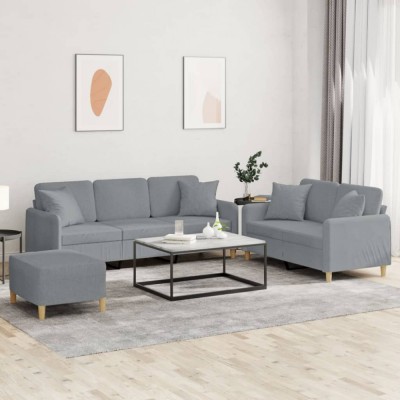 vidaXL Set de canapele cu perne, 3 piese, gri deschis, textil 3202142 foto