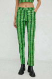 R&eacute;sum&eacute; pantaloni femei, culoarea verde, drept, medium waist