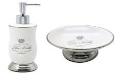 Set 2 accesorii elegante pentru baie, Portelan, Alb