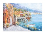 Cumpara ieftin Tablou peisaj lacul Como pictat manual, Acalmie, 70x50cm ulei pe panza in cutit efect 3D, Valentin Pop